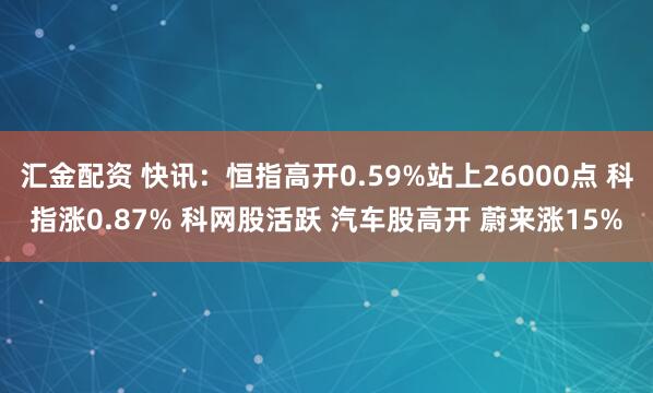 汇金配资 快讯：恒指高开0.59%站上26000点 科指涨0.87% 科网股活跃 汽车股高开 蔚来涨15%